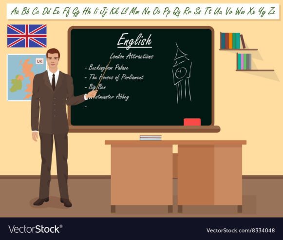 school-english-male-teacher-in-audience-class-vector-8334048