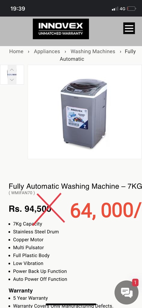 innovex washing machine 7kg price