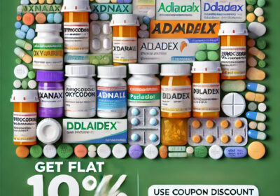 DALL·E-2025-02-05-10.56.27-A-digital-graphic-design-featuring-a-collection-of-medicines-including-Hydrocodone-Oxycodone-Adderall-Xanax-Percocet-Dilaudid-Subutex-Soma-Ad