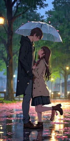 anime-couple-coupleanime-umbrella-raining