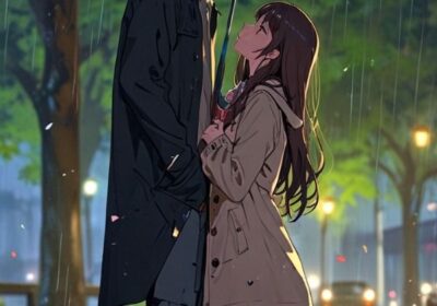 anime-couple-coupleanime-umbrella-raining